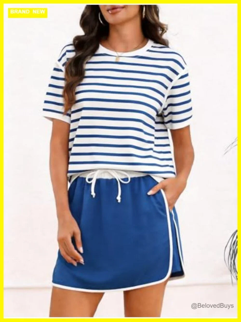 Women's Color Block T-Shirt Skort Set with Pockets Matching Lounge Set